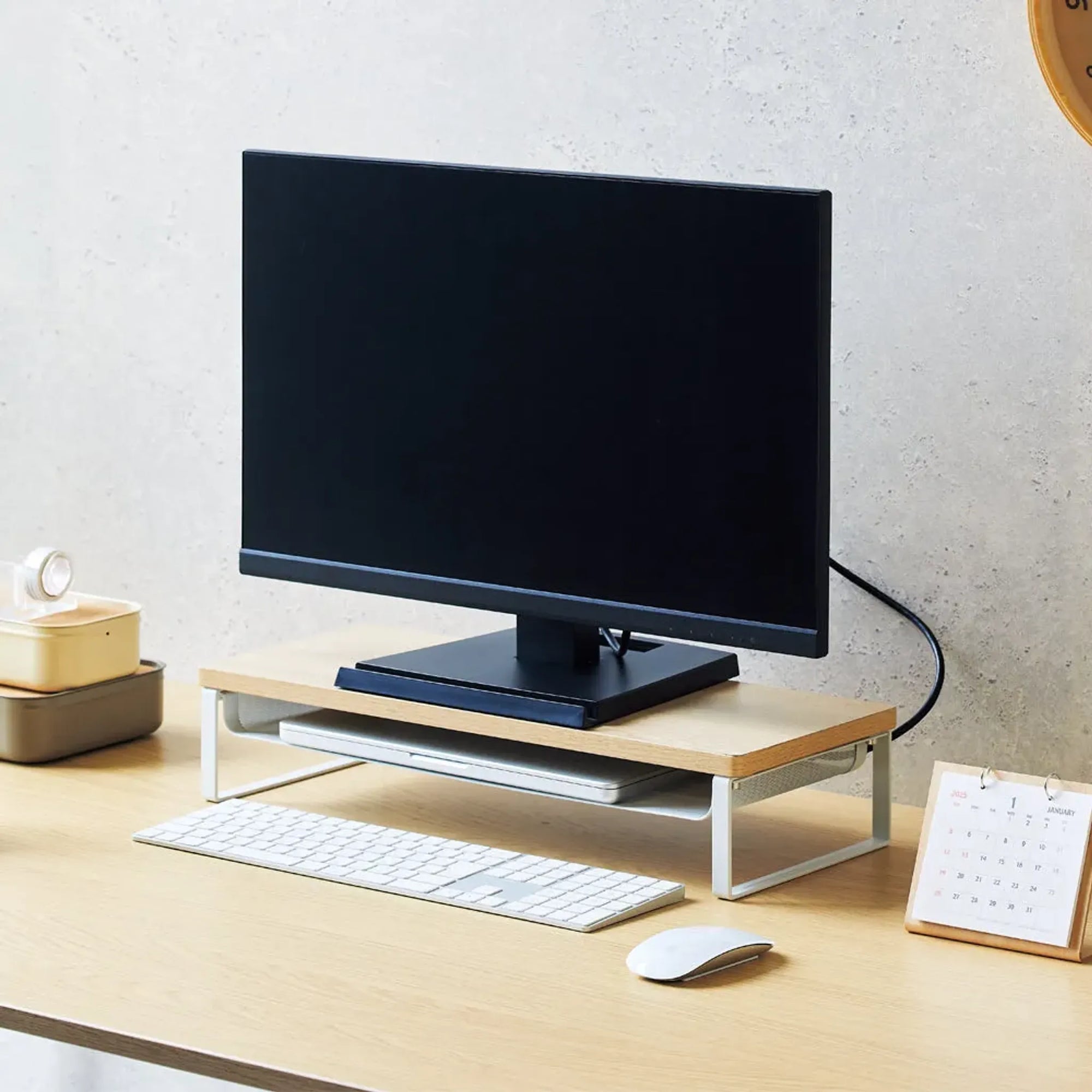 ＭＤＦ机上台・スリム＜５００×２００・棚付＞(ブラウン) A8012-9 画像04