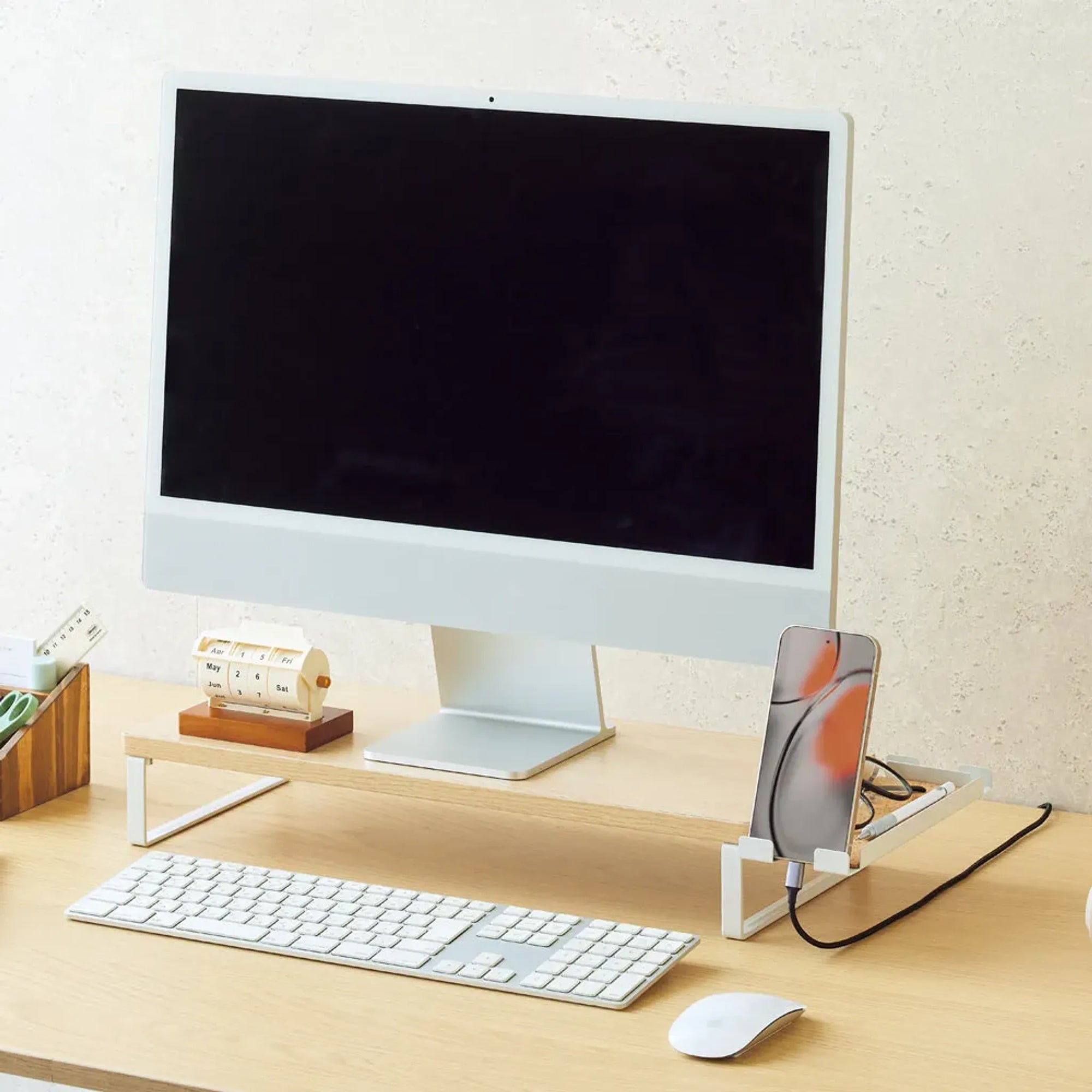 ＭＤＦ机上台・スリム＜５００×２００・サイドトレー付＞(ブラウン) A8022-9 画像03