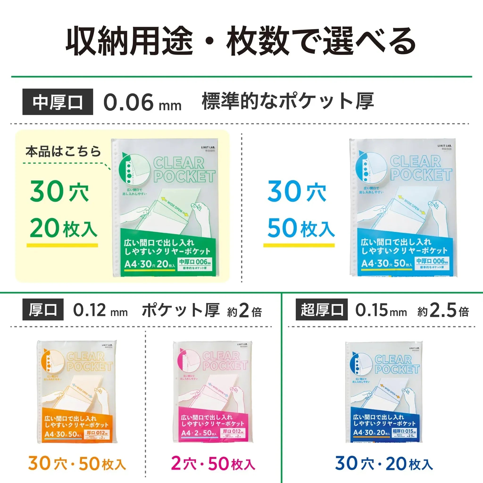 【10個セット】リクエスト 広い間口で出し入れしやすいクリヤーポケット　Ａ４・３０穴（生地厚０．０６ｍｍ）　中厚口・２０枚パック G49230 画像06