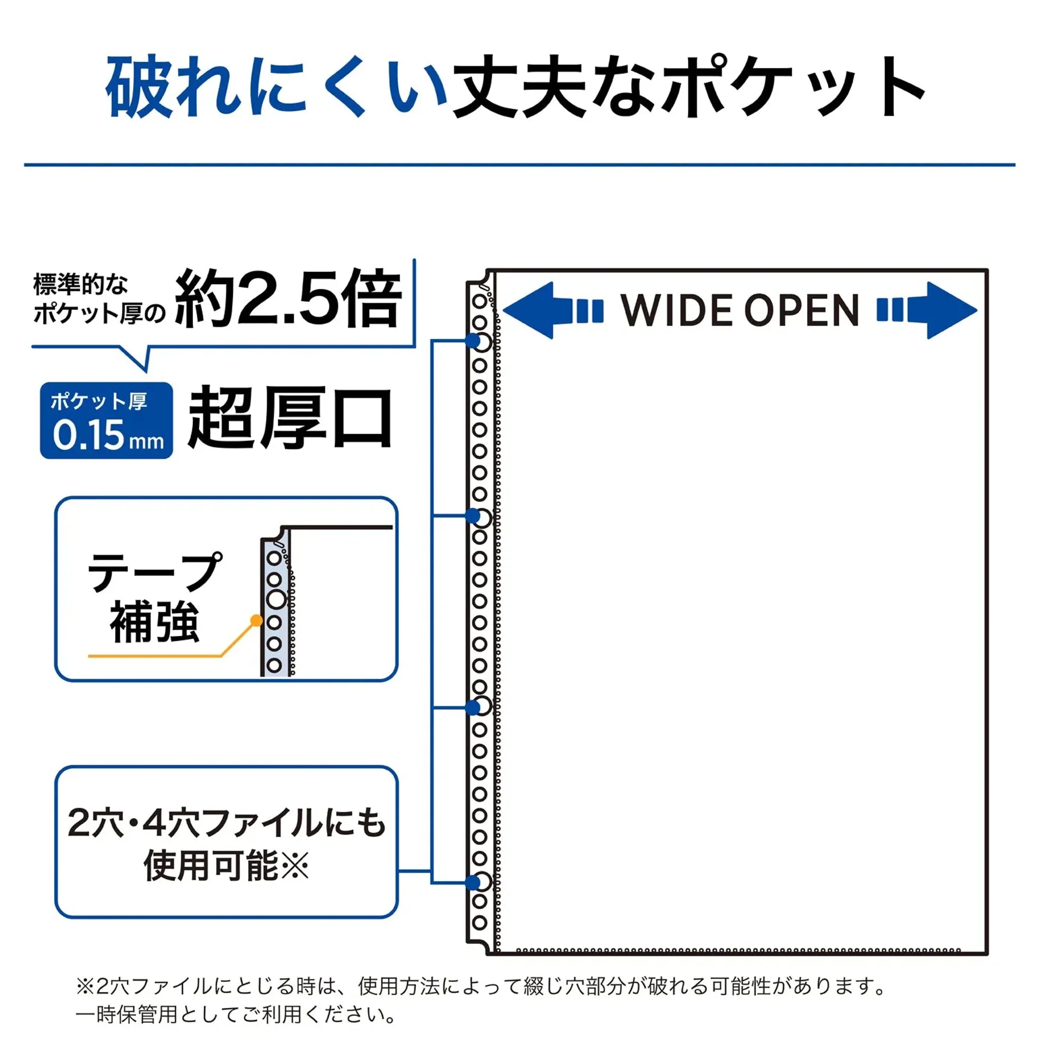 リクエスト 広い間口で出し入れしやすいクリヤーポケット　Ａ４・３０穴（生地厚０．１５ｍｍ）　超厚口・２０枚パック G49310 画像04