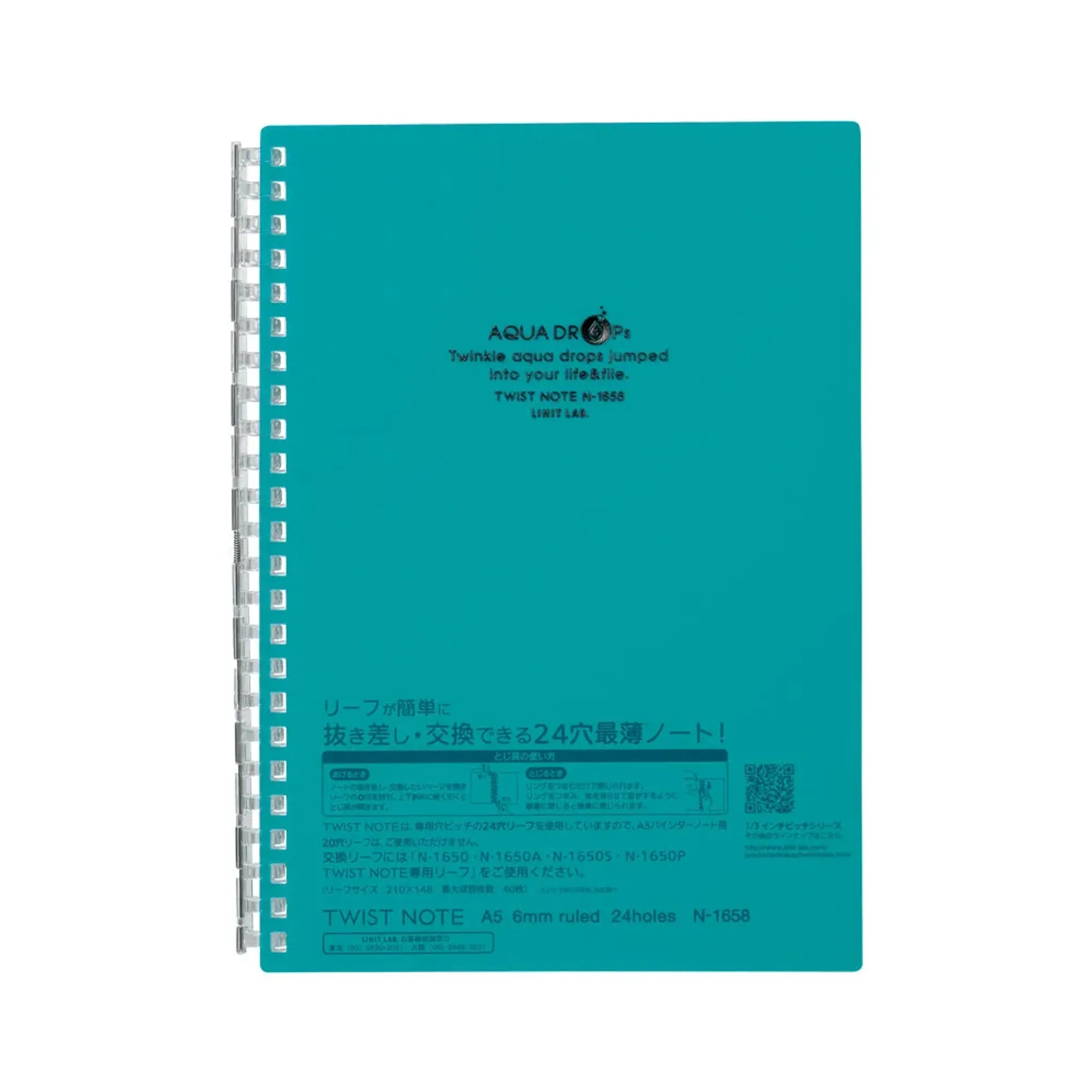 AQUA DROPs ツイストノート　Ａ５　リーフ３０枚(青緑) N1658-28 画像01