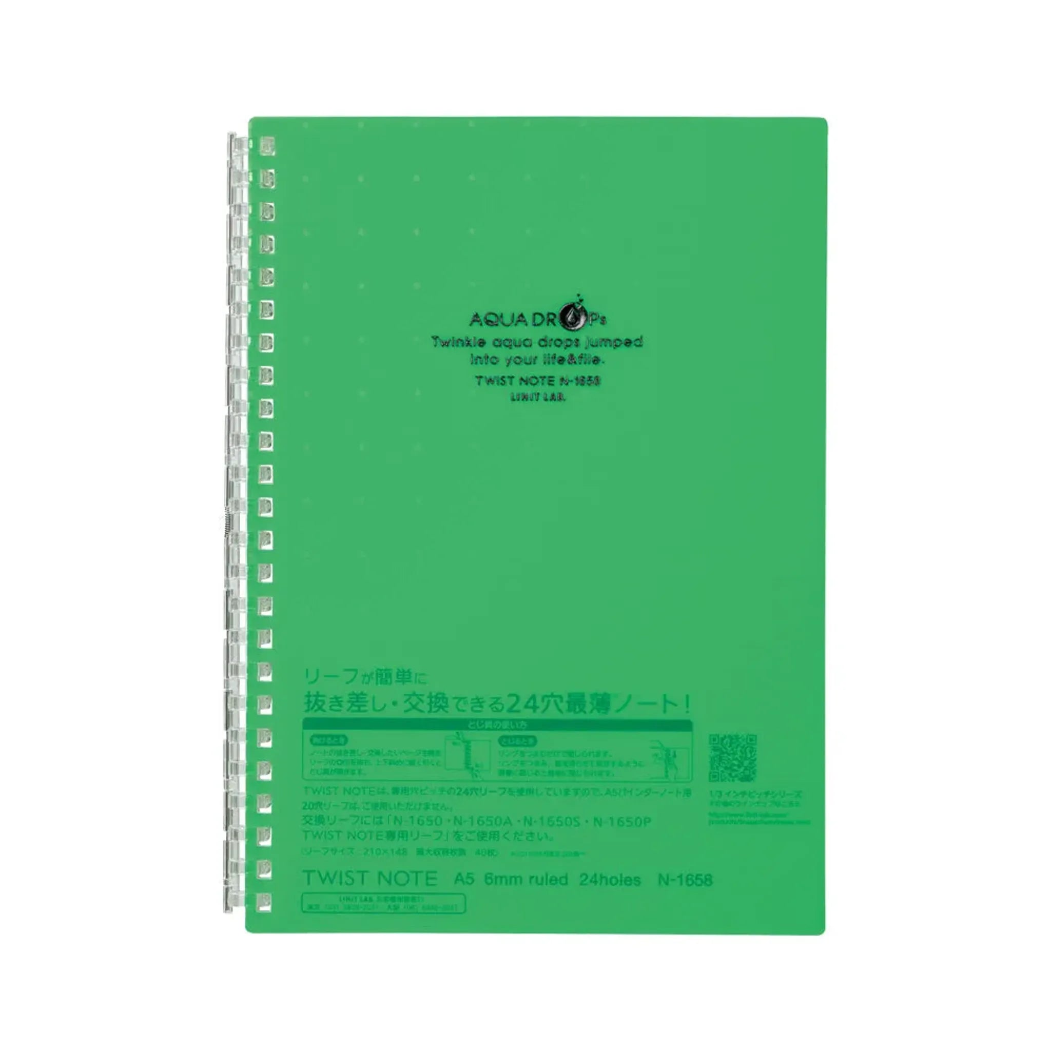 AQUA DROPs ツイストノート　Ａ５　リーフ３０枚(黄緑) N1658-6 画像01