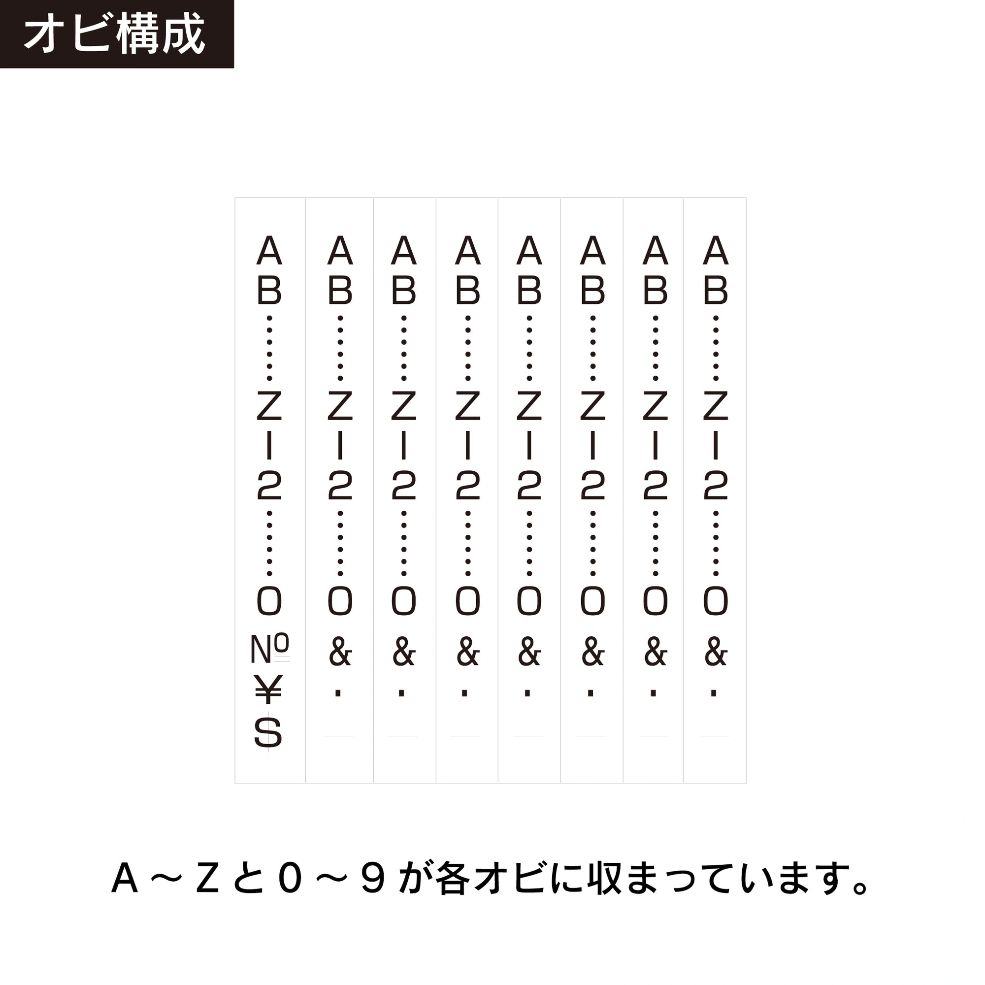 テクノタッチ回転印 英欧文8連(5号) ゴシック体 帯構成