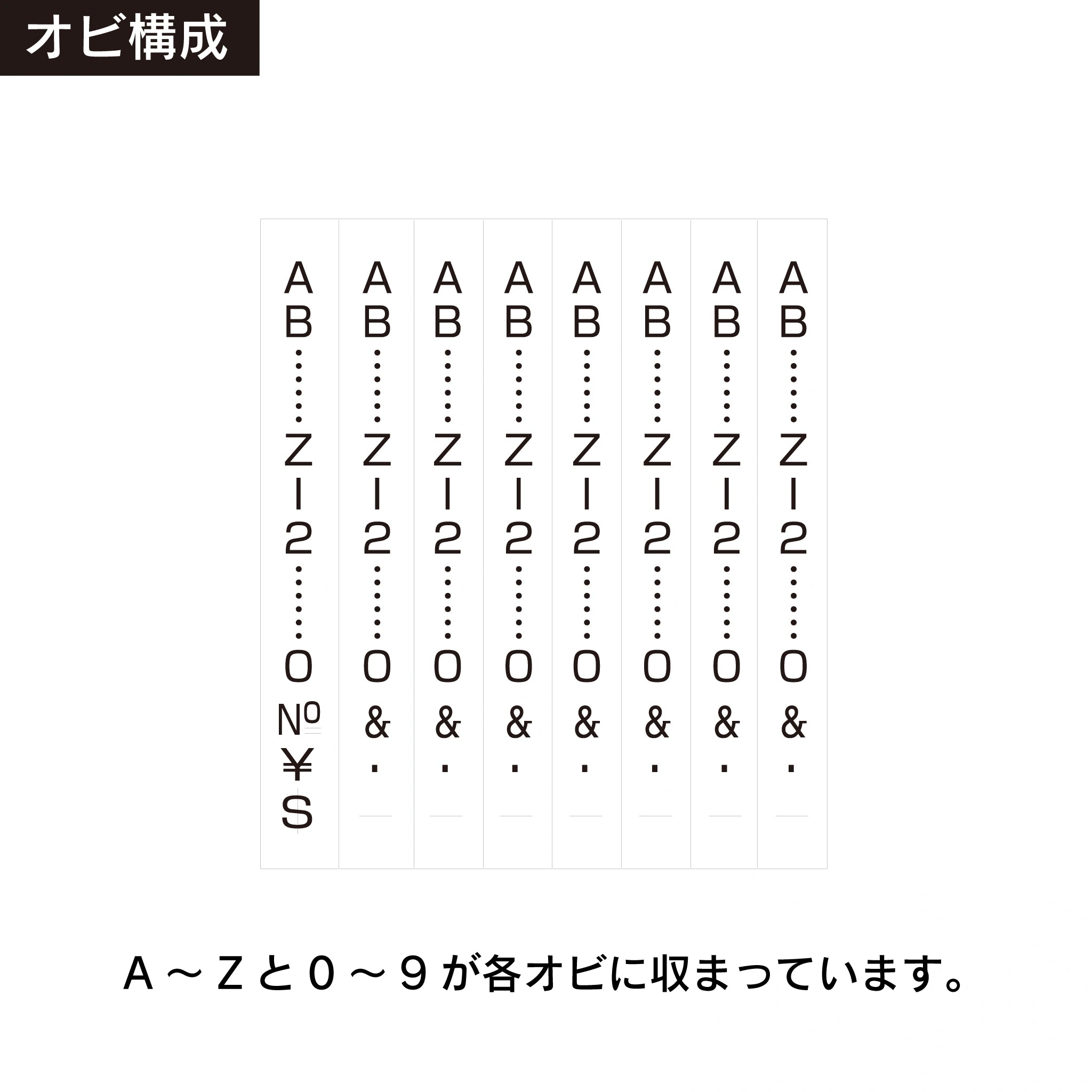 テクノタッチ回転印 英欧文8連(5号) ゴシック体 帯構成