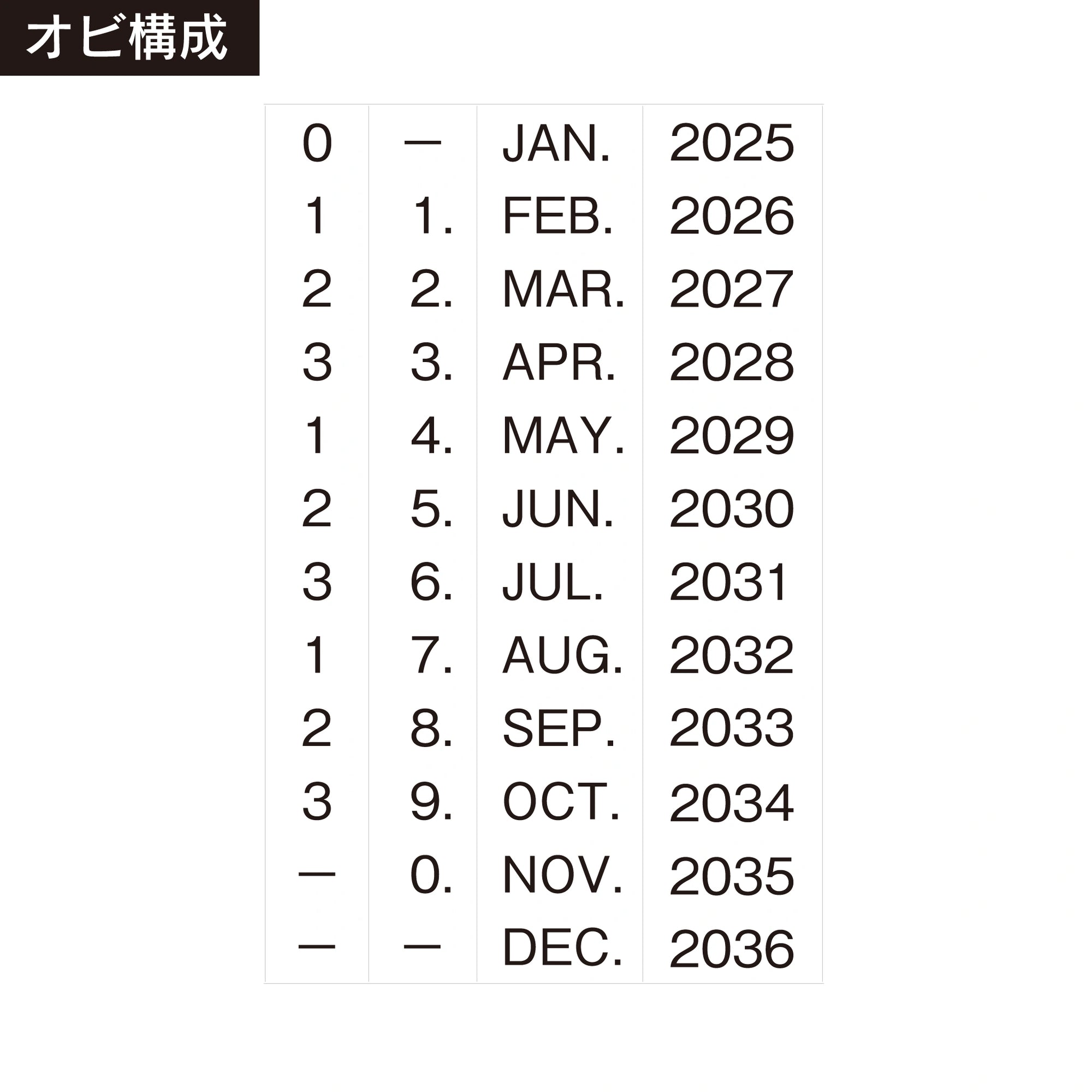 テクノタッチ回転印 西暦日付EU(3号) ゴシック体 帯構成